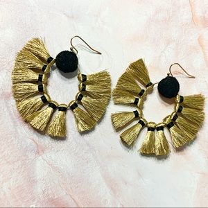 Black & Gold Fan Tassel Earrings